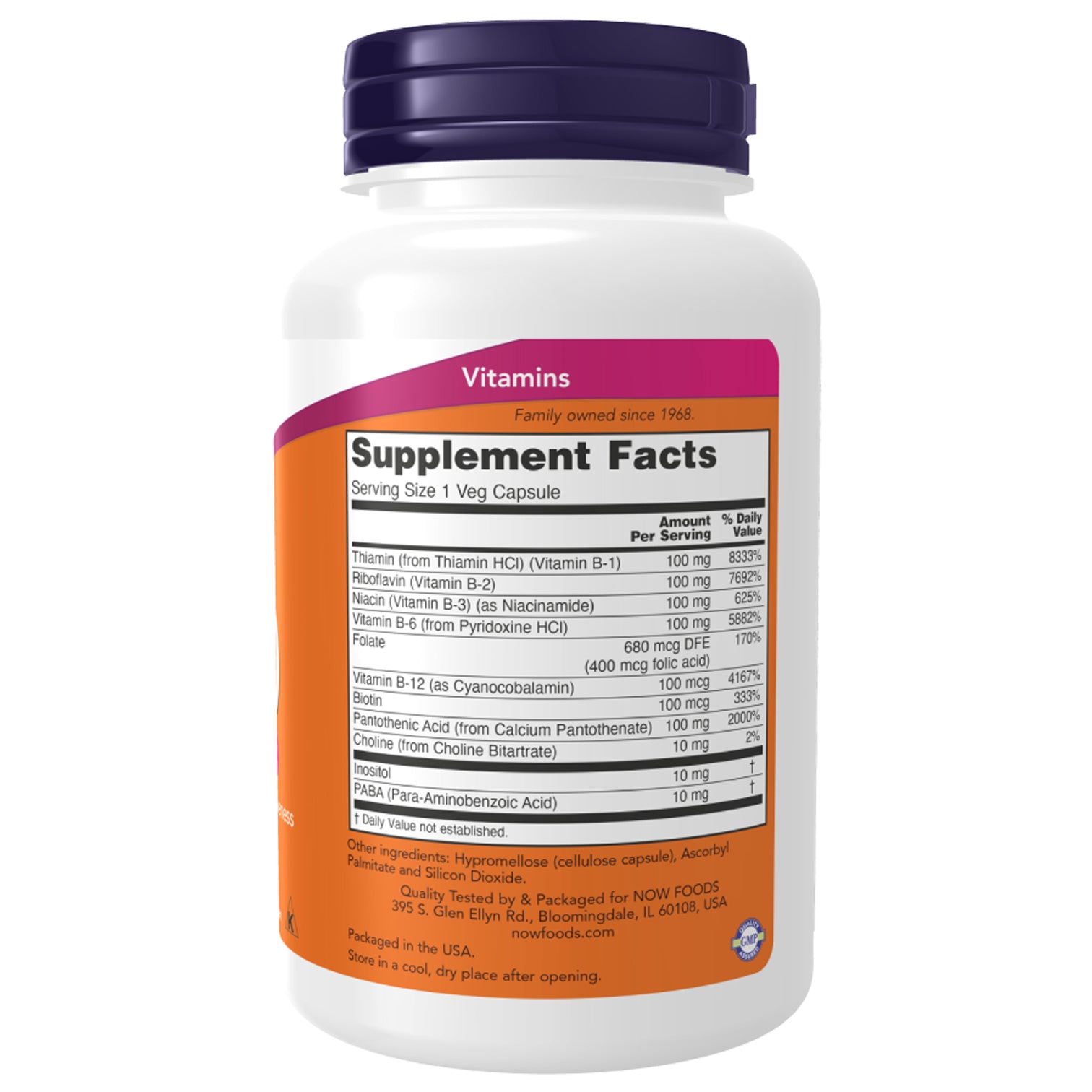 NOW Foods B-Complex 100 Vegan Vitamin B Supplement Ireland - Right of Pack