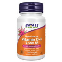 NOW Foods Vitamin D3 5,000 IU High-Potency Softgels Ireland Front
