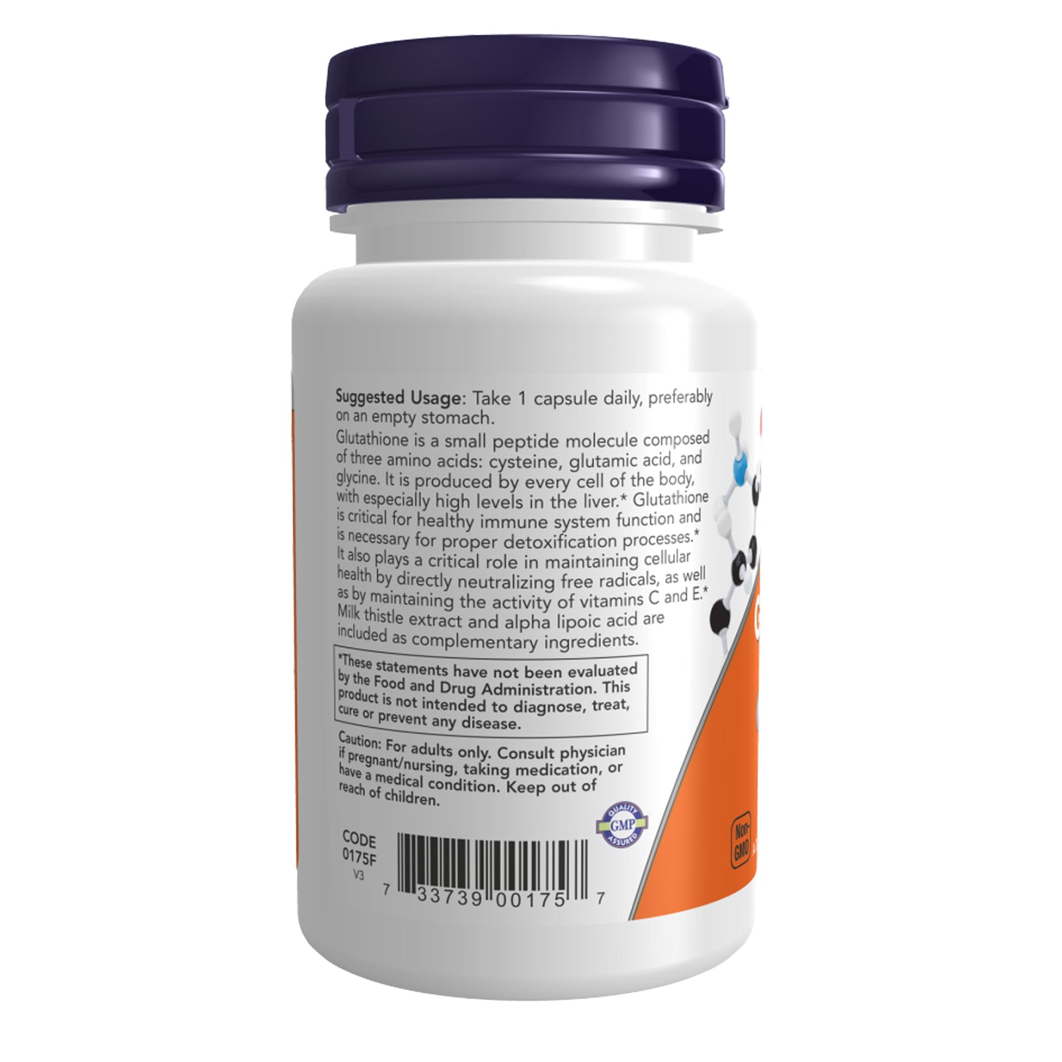 Now Foods Glutathione 500mg Vegan Supplement Ireland - Side of Pack
