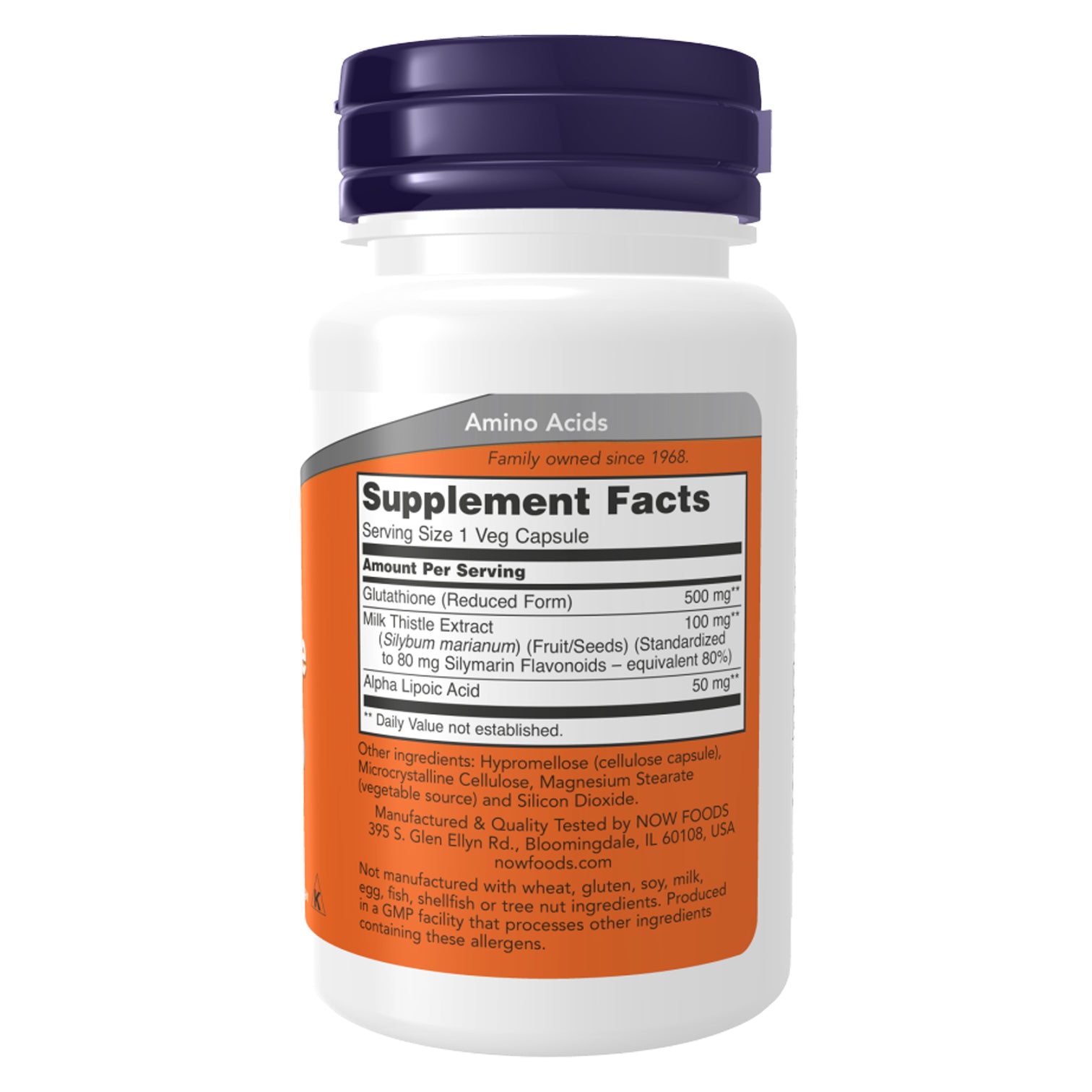 Now Foods Glutathione 500mg Vegan Supplement Ireland - Side 2 of pack