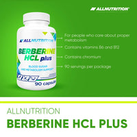 AllNutrition Berberine HCL Plus supplement bottle on a green background