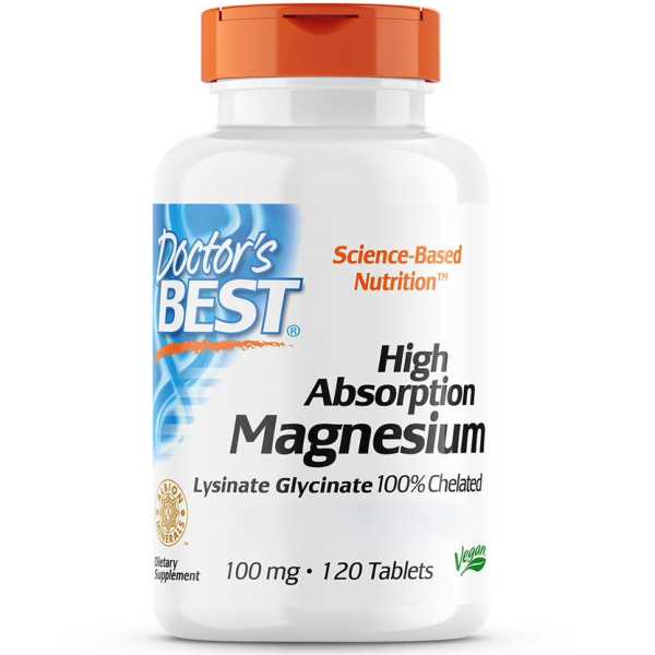 Doctor's Best High Absorption Magnesium 120 Tablets – vegan, chelated magnesium supplement available in Ireland