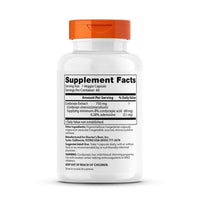 Doctor's Best Ultra Cordyceps supplement facts panel showing 750mg cordyceps extract per capsule with 8% cordycepic acid and 0.28% adenosine