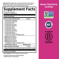 Supplement label with certification logos on a pink background