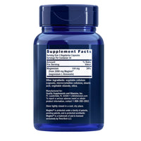 Back of Life Extension Neuro-Mag Magnesium L-Threonate bottle showing supplement facts, 144 mg magnesium per serving and ingredients