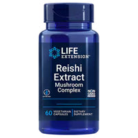 Life Extension Reishi Extract Mushroom Complex bottle, 60 vegetarian capsules. IE