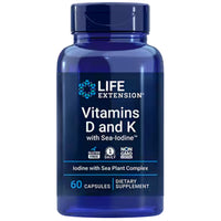 Life Extension Vitamins D and K with Sea-Iodine bottle, 60 capsules, front label