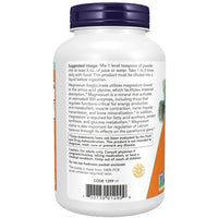 Back label of NOW Magnesium Bisglycinate Powder 227g showing directions of use and allergen information