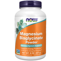 NOW Magnesium Bisglycinate Powder 227g container, providing 300mg elemental magnesium per serving