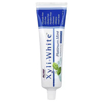 NOW Solutions XyliWhite Platinum Mint fluoride-free toothpaste gel with baking soda, 181g tube, front of pack