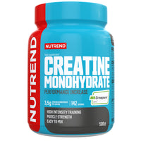 Nutrend Creatine Monohydrate Creapure 500g tub, unflavoured powder, 3.5g creatine monohydrate per serving, 142 servings