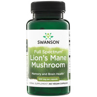 Swanson Lion's Mane Mushroom 500mg, 60 vegan capsules, front of bottle, Ireland