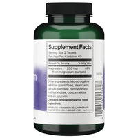Swanson Magnesium Taurate supplement facts panel, 200mg magnesium per 2-tablet serving, ingredients list