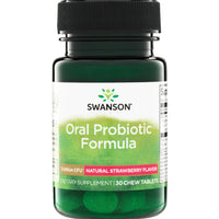 Swanson Oral Probiotic Formula strawberry flavour, front of bottle, 3 billion CFU, 30 chewable tablets