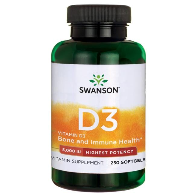 Swanson Highest Potency Vitamin D-3 - 5,000 Iu 250 Soft Gels - Probiotic.ie - Front of Pack