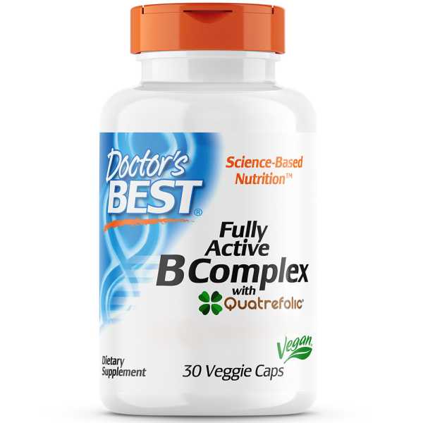 Doctor’s Best Fully Active B Complex with Quatrefolic 30 Veggie Caps Ireland- Front of Jar