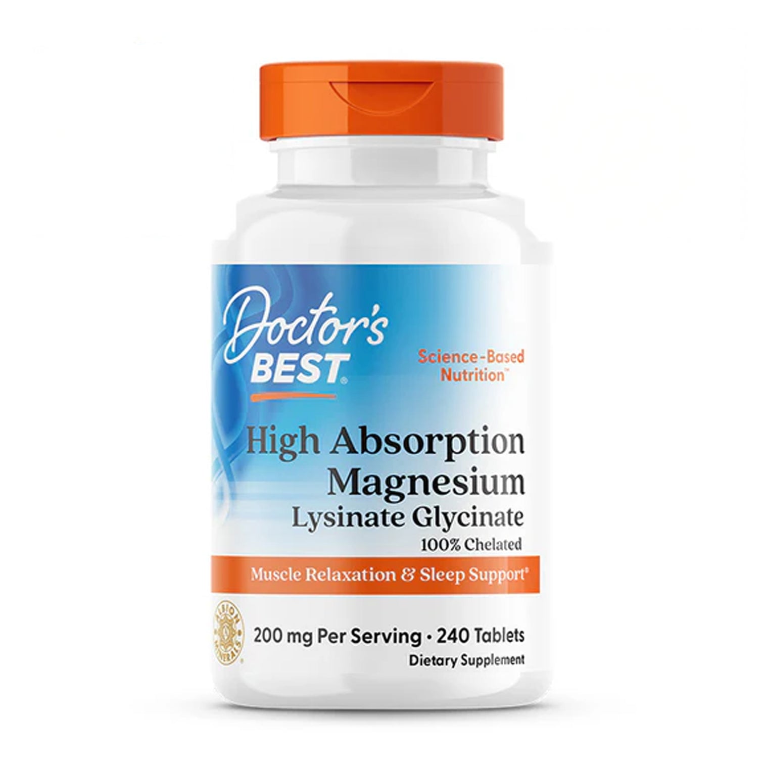Doctor’s Best High Absorption Magnesium 240 Tablets – highly bioavailable magnesium supplement available in Ireland at Probiotic.ie Front of Pack