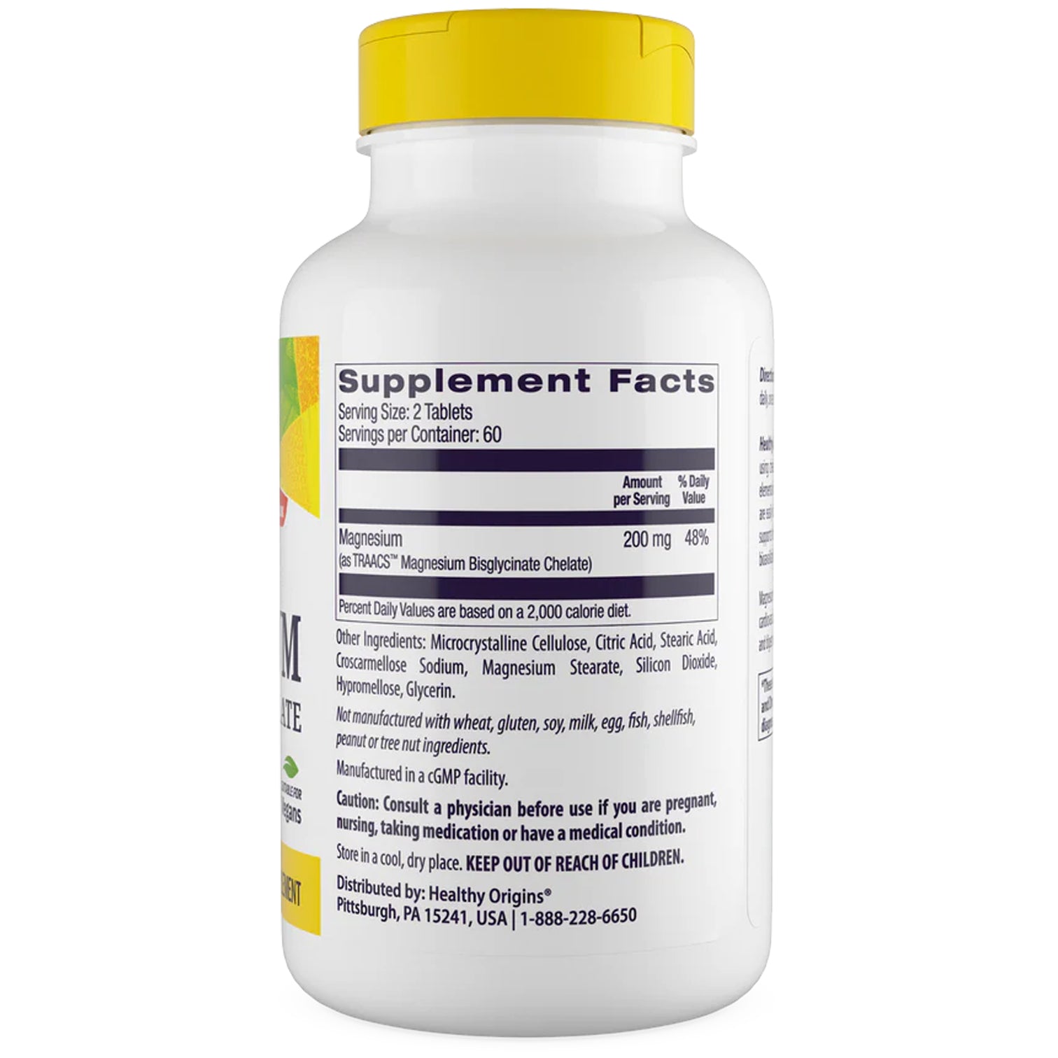 Healthy Origins Magnesium Glycinate Right Side of Bottle