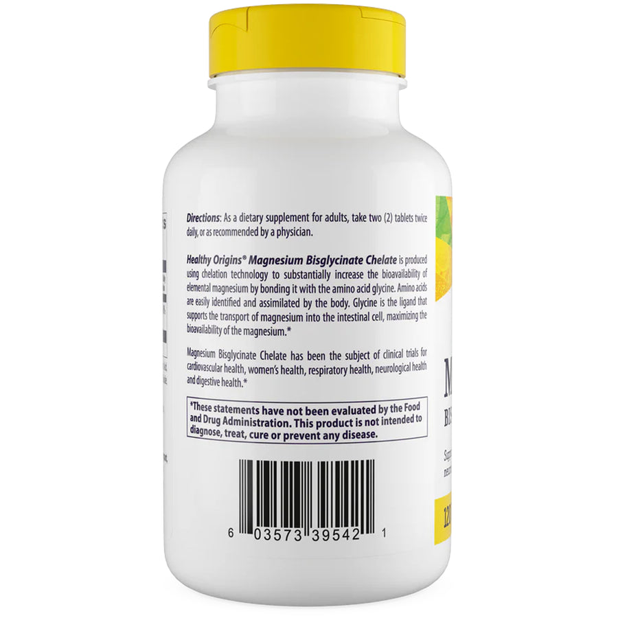 Healthy Origins Magnesium Glycinate Right Side of Bottle