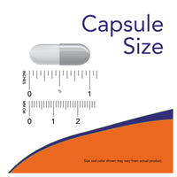 Illustration of a capsule with a ruler showing its size in both inches and millimeters, on a white background. Supplement bottle labeled 'Turmeric Curcumin' with NOW brand Ireland