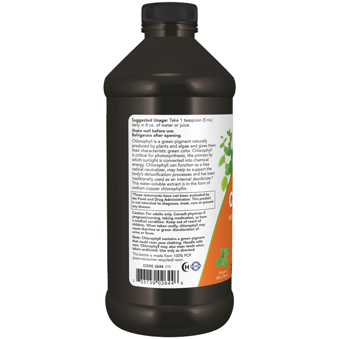 Bottle of NOW Liquid Chlorophyll on a white background _ Ireland - Probiotic.ie left