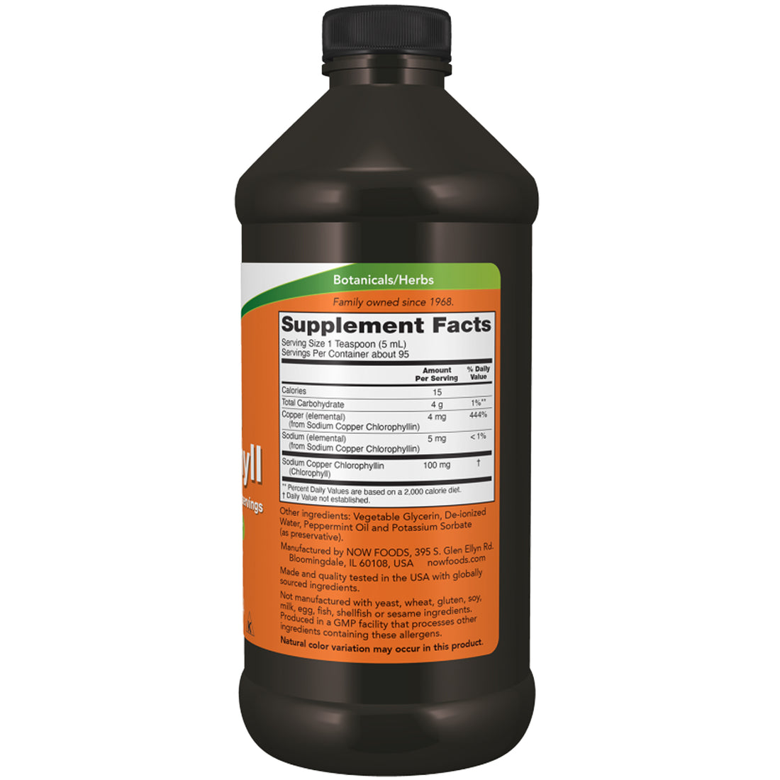 Bottle of NOW Liquid Chlorophyll on a white background _ Ireland - Probiotic.ie right