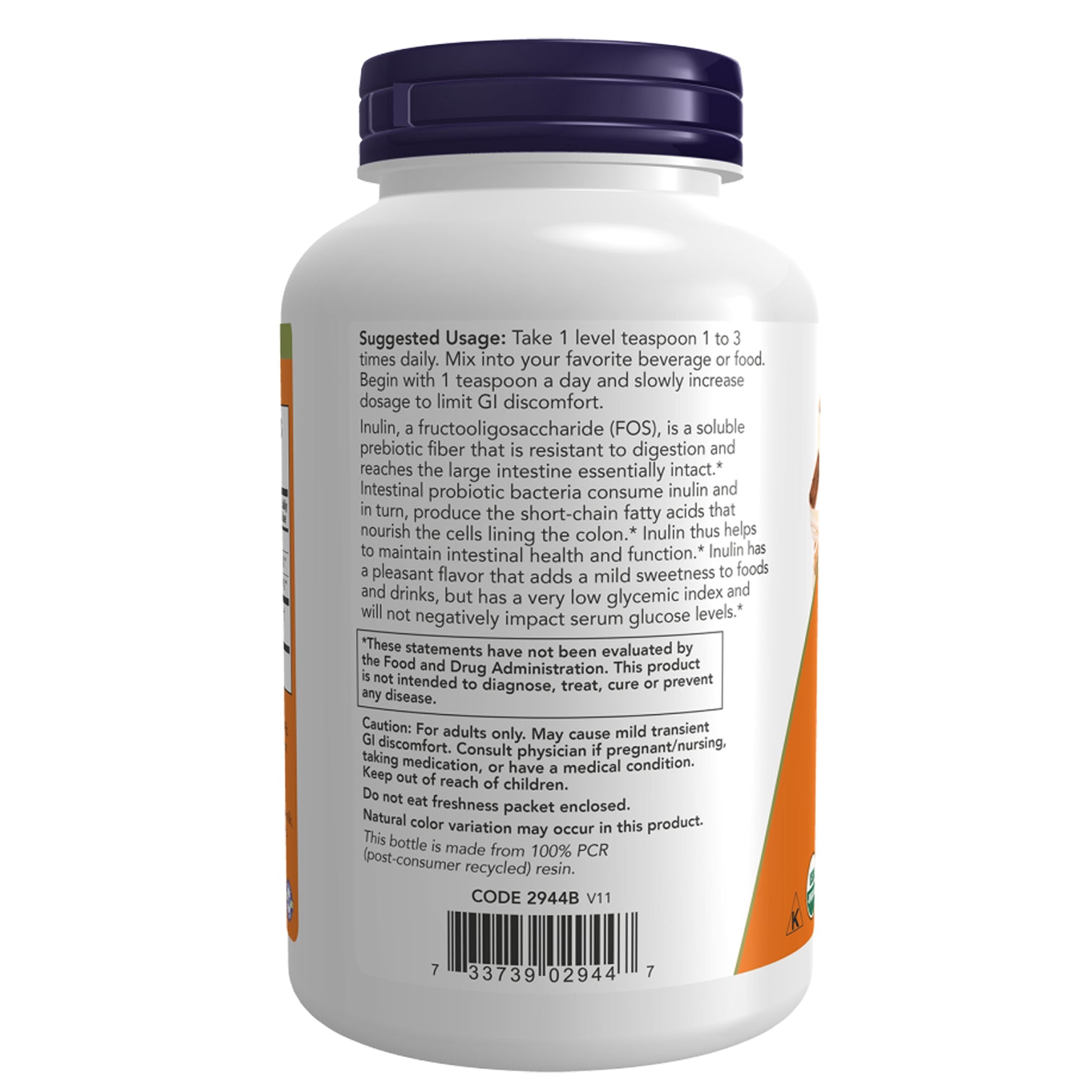 NOW Foods Organic Inulin Powder | Certified Organic Prebiotic Fibre 227g/445g