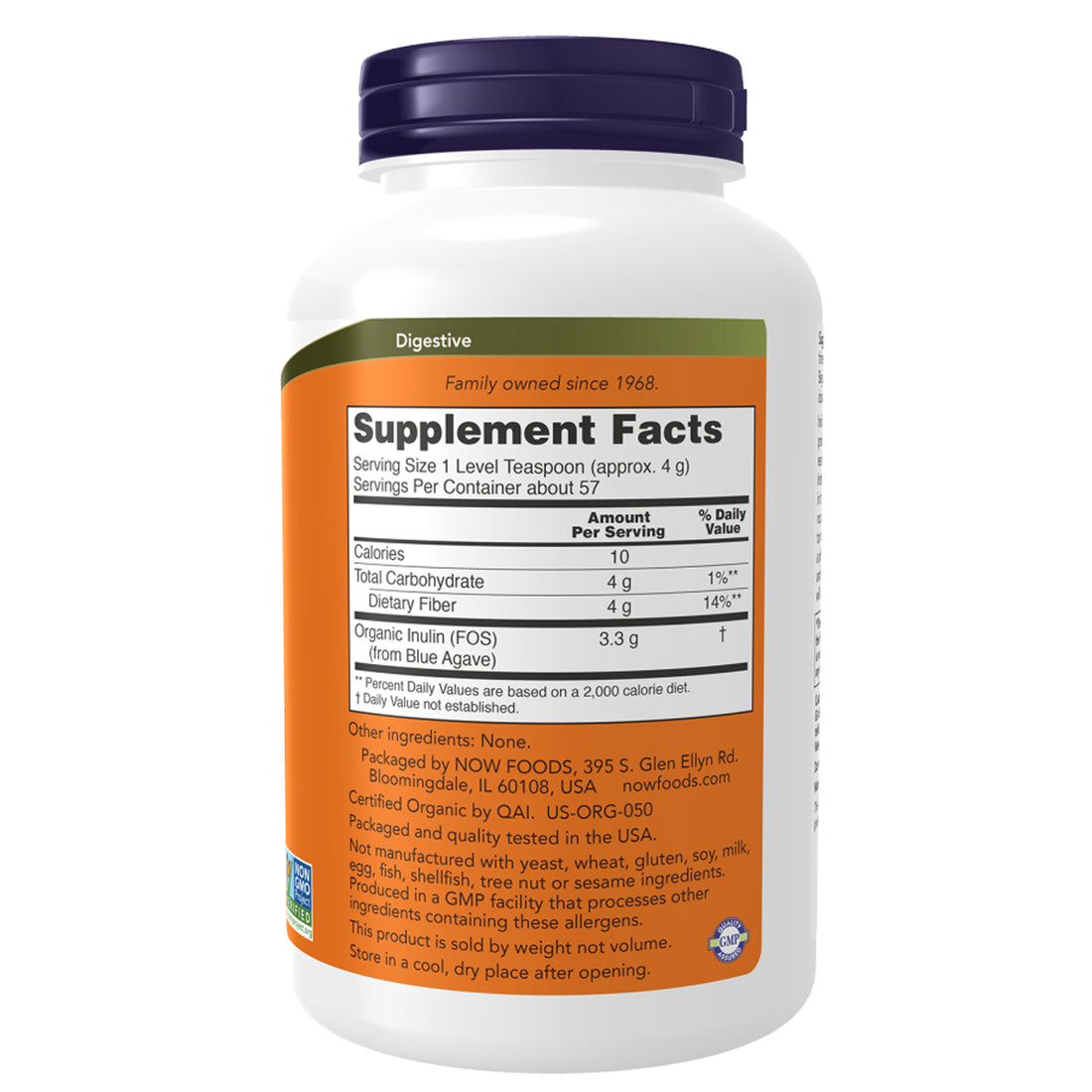 NOW Foods Organic Inulin Powder | Certified Organic Prebiotic Fibre 227g/445g