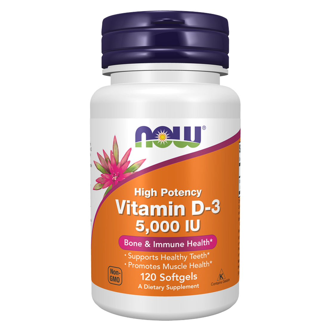 NOW Foods Vitamin D3 5,000 IU High-Potency Softgels Ireland Front