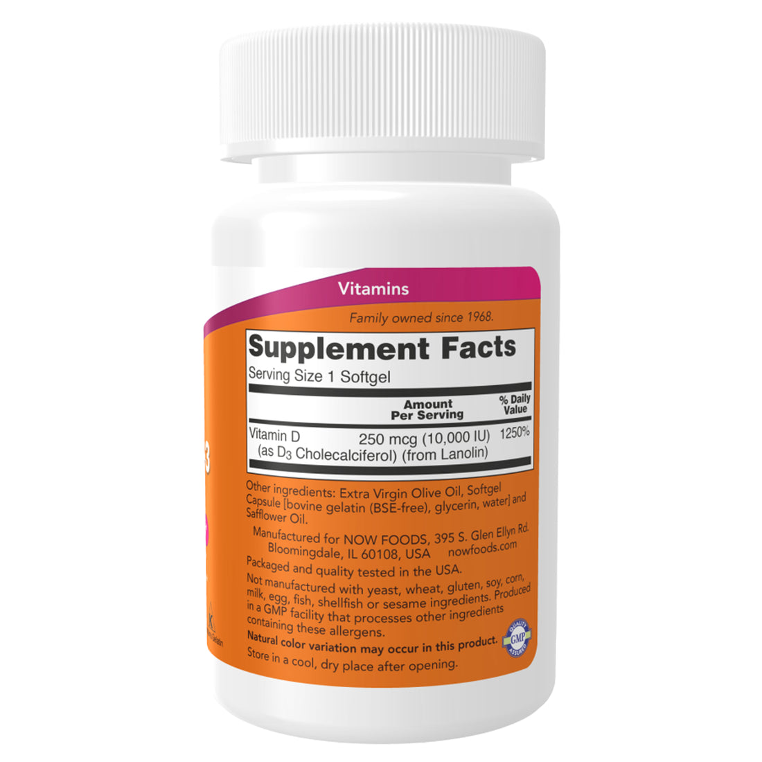 Now Foods Vitamin D3 10,000 IU – 120 Softgels | Ireland Delivery