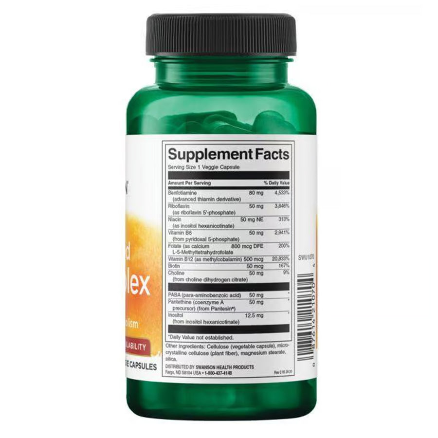 Swanson Activated B-Complex High-Bioavailability Vitamin B Supplement Ireland - Side of Bottle 