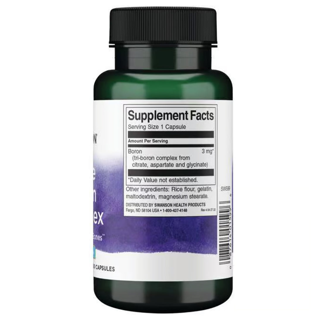 Swanson Triple Boron Complex 3 mg 250 Capsules Ireland - Side of Pack