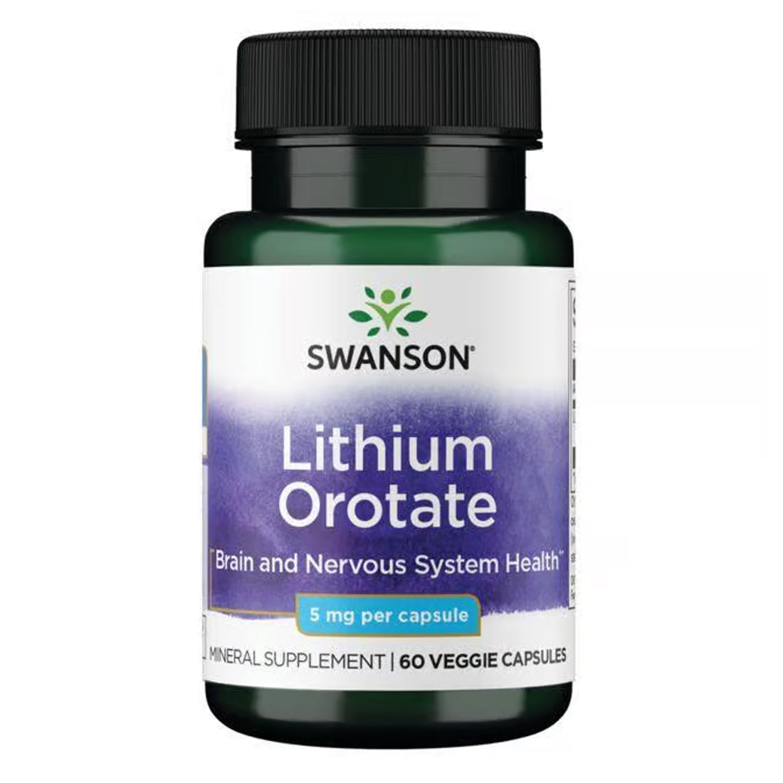 Swanson Lithium Orotate 5mg Trace Mineral Supplement – 60 Capsules Front of Bottle  Probiotic.ie 