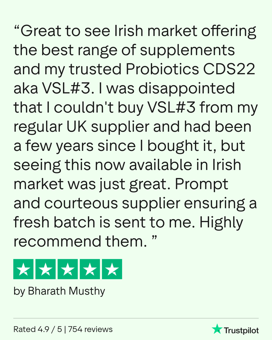 Probiotic.ie Trustpilot Review about CDS22-formula Probiotic