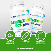 AllNutrition Berberine HCl Plus 90 capsule food supplement bottle Information