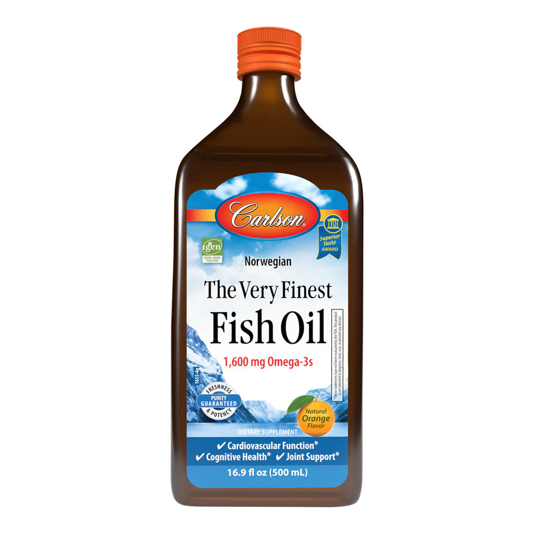 Carlson The Very Finest Fish Oil 500ml omega-3 liquid supplement with orange flavour available in Ireland