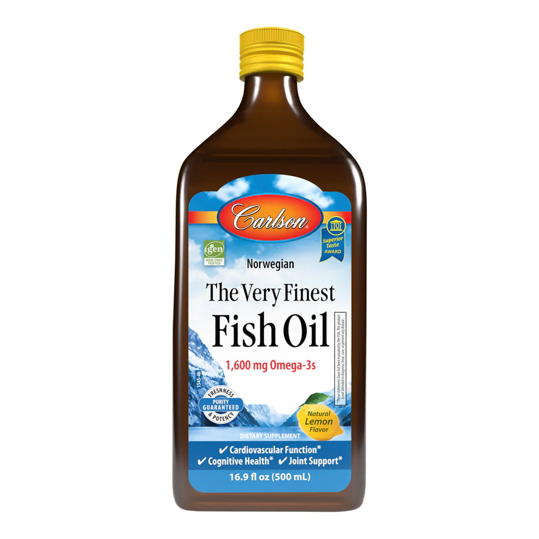 Carlson The Very Finest Fish Oil 500ml omega-3 liquid supplement with lemon flavour available in Ireland