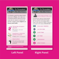 Two panels of Dr. Formulated Probiotics packaging on a pink background
