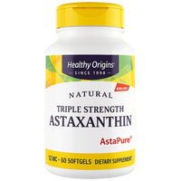Healthy Origins Astaxanthin Complex 12mg, 60 softgels, natural AstaPure astaxanthin, front of bottle