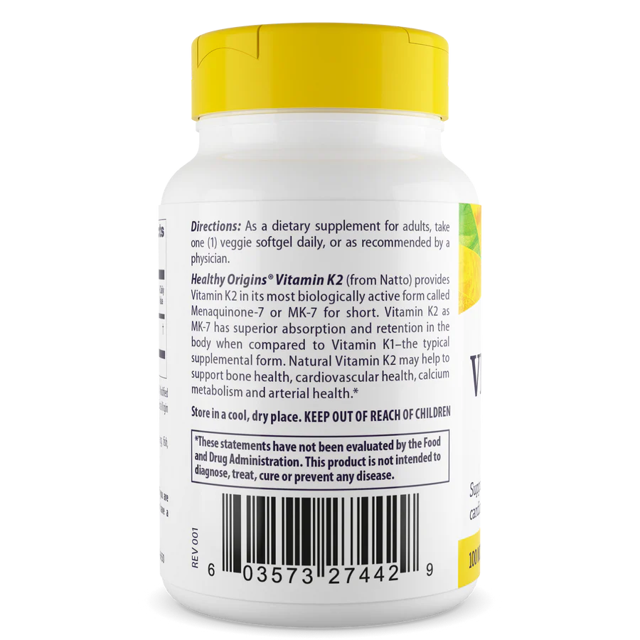 Healthy Origins Vitamin K2 as MK7 100 mcg - 180 Softgels - Healthy Origins Vitamin K2 as MK-7 100 mcg | Natural Natto Supplement Ireland