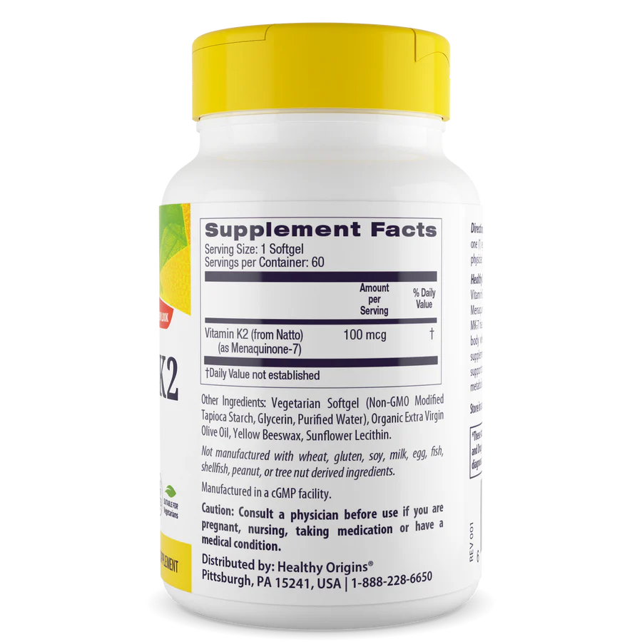 Healthy Origins Vitamin K2 as MK7 100 mcg - 180 Softgels - Healthy Origins Vitamin K2 as MK-7 100 mcg | Natural Natto Supplement Ireland