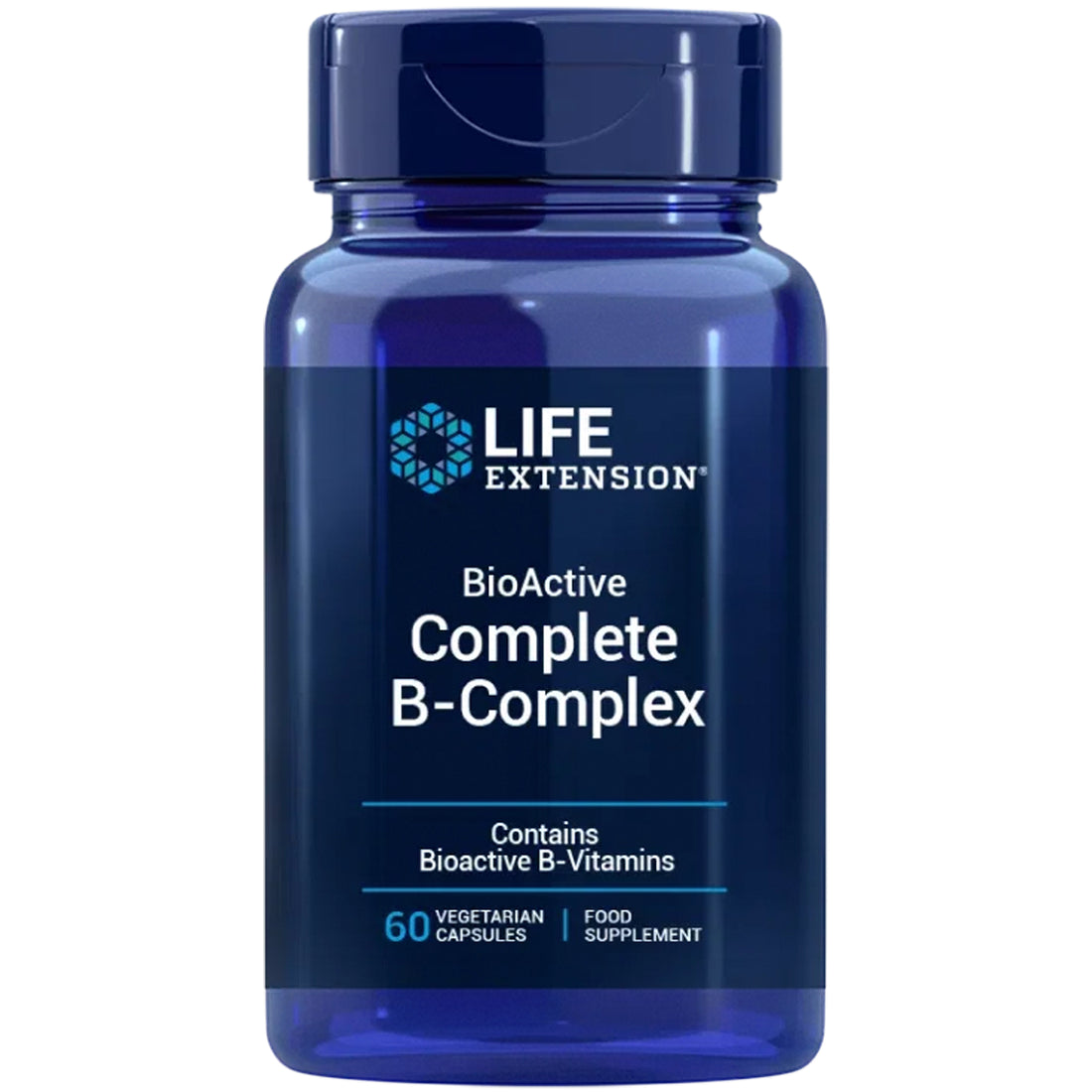 Life Extension BioActive Complete B-Complex bottle, 60 vegetarian capsules, front label