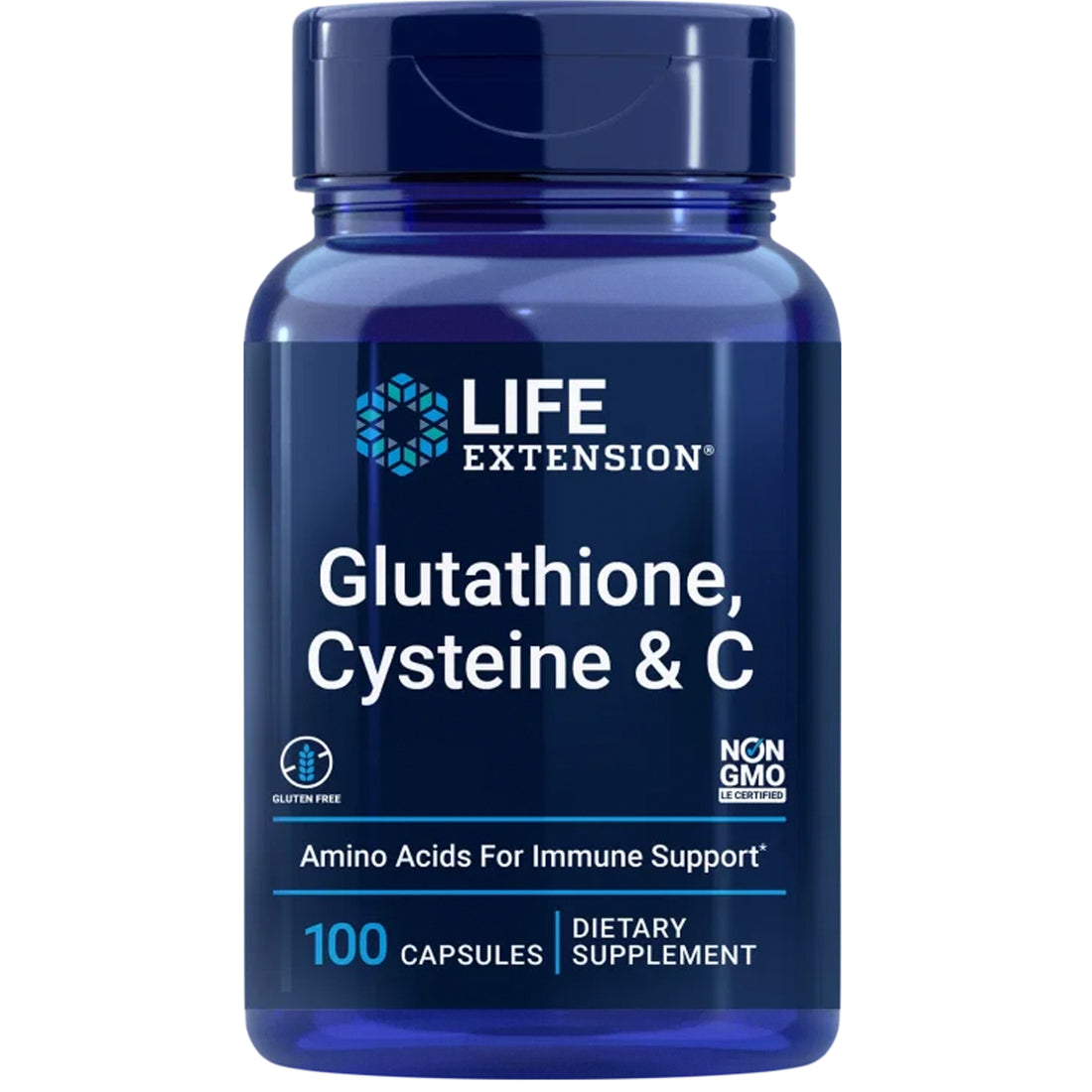 Life Extension Glutathione, Cysteine and C bottle, 100 capsules, front label