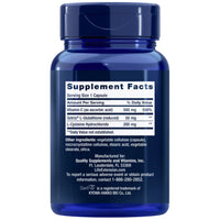 Supplement facts panel: 500 mg vitamin C, 200 mg L-cysteine hydrochloride, 50 mg Setria L-glutathione per caps