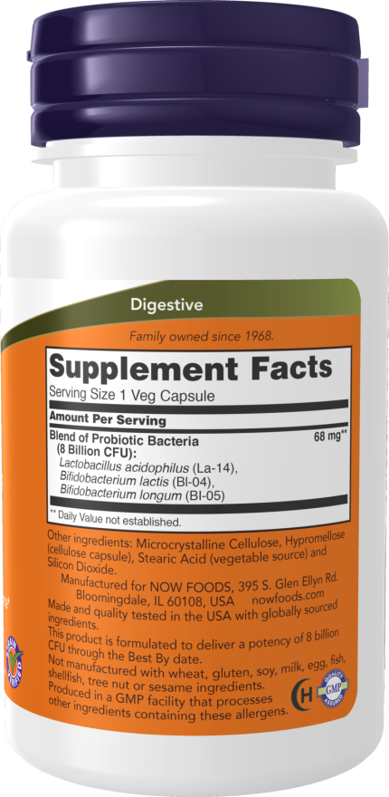 Now Foods 8 Billion Acidophilus & Bifidus Probiotic Supplement Ireland Left Side
