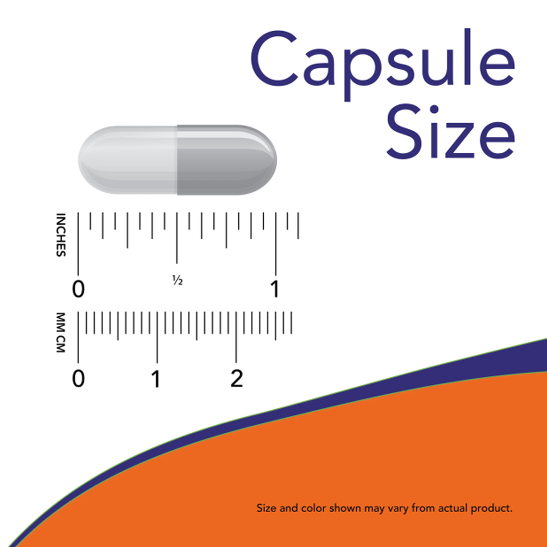 Capsule size measurement with a ruler and text indicating &