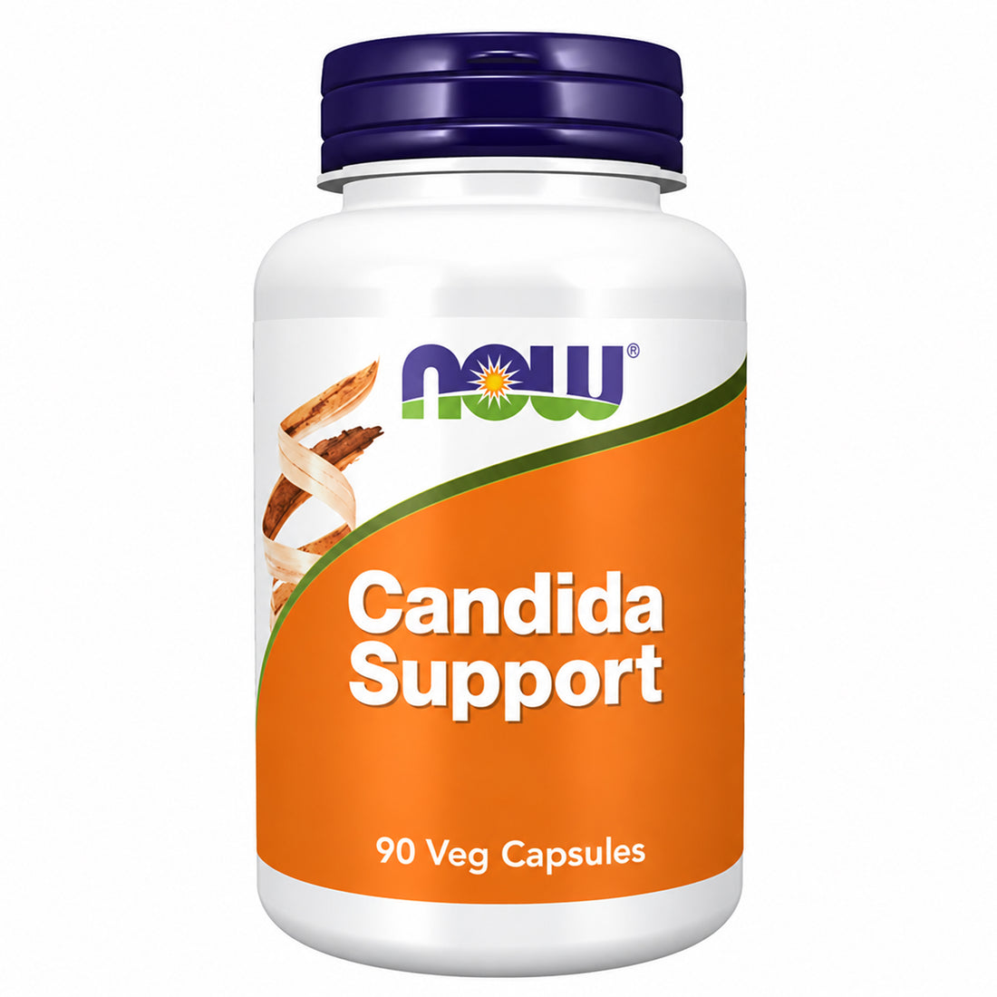 NOW Foods Candida Support 90 veg capsules, bottle front, with caprylic acid, pau d&