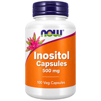 NOW Foods Inositol 500mg front of bottle, myo-inositol form, 100 veg capsules