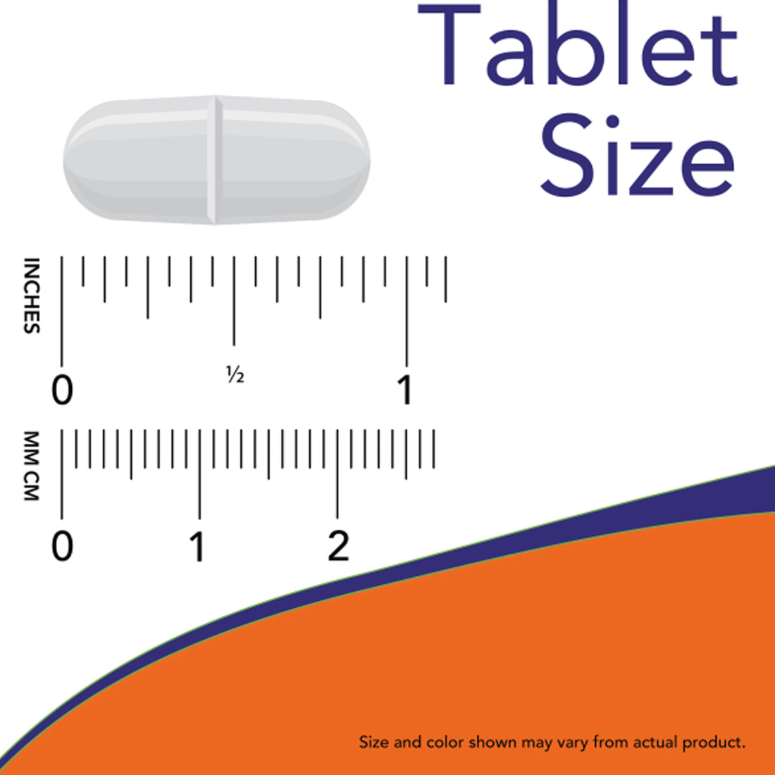 NOW Foods Magnesium Malate supplement tablet size chart.