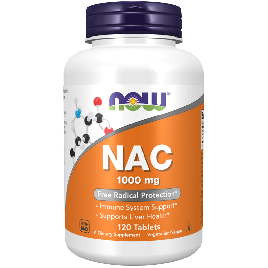 NOW Foods NAC 1000mg bottle, 120 tablets, front label showing N-acetyl cysteine 1000mg per tablet